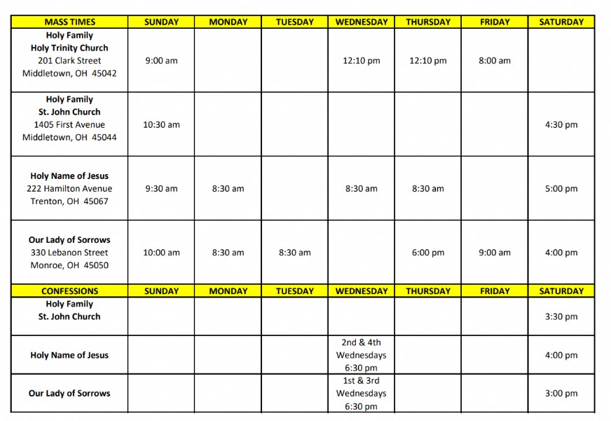 Mass Schedule & Readings