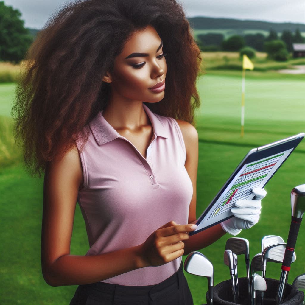 Female golfer reading rules