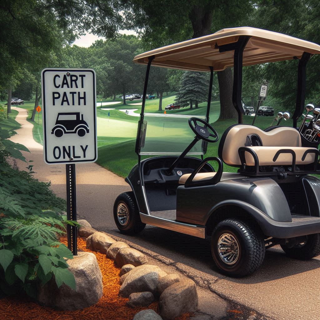golf cart next to sign