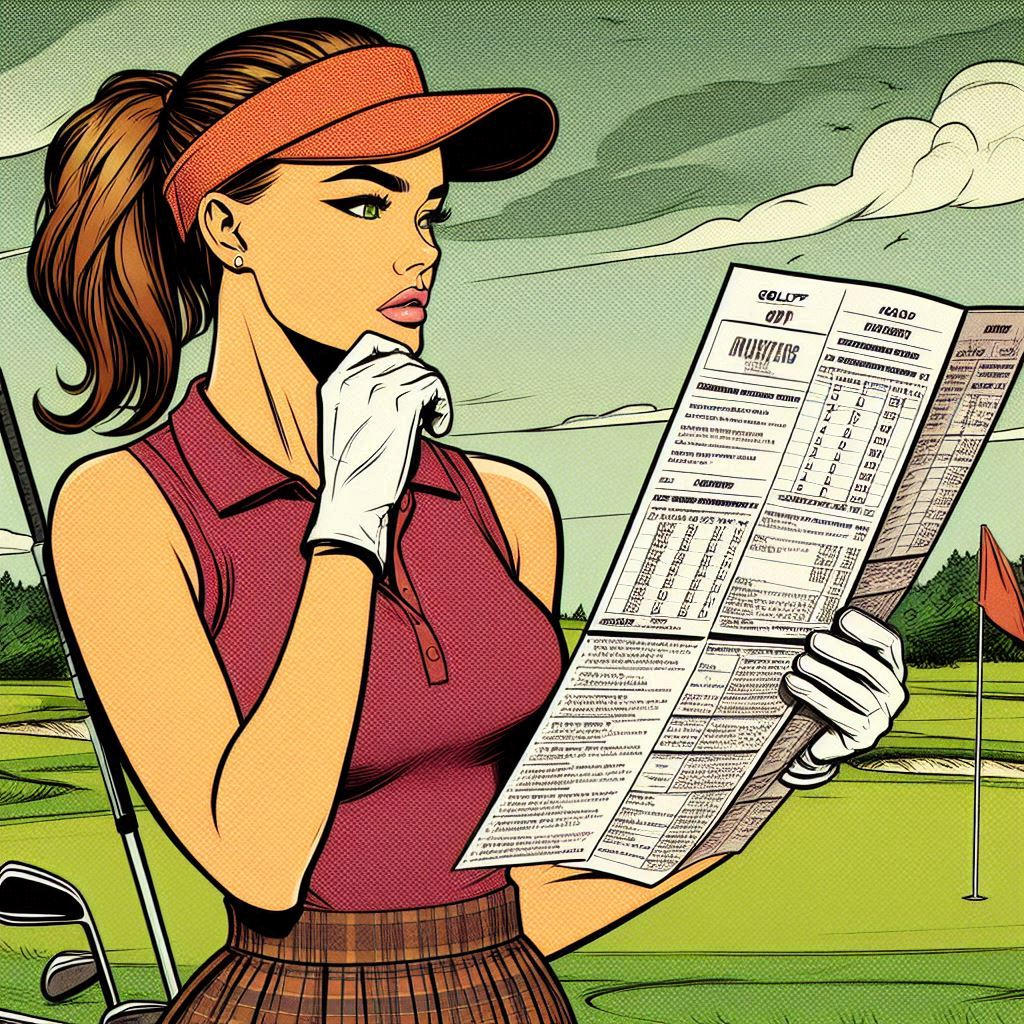 female golfer with rule book