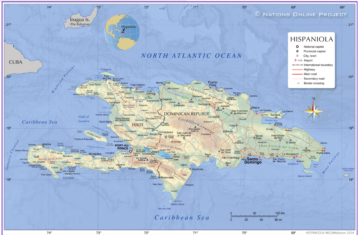 Map of Hispaniola showing location of Consuelo