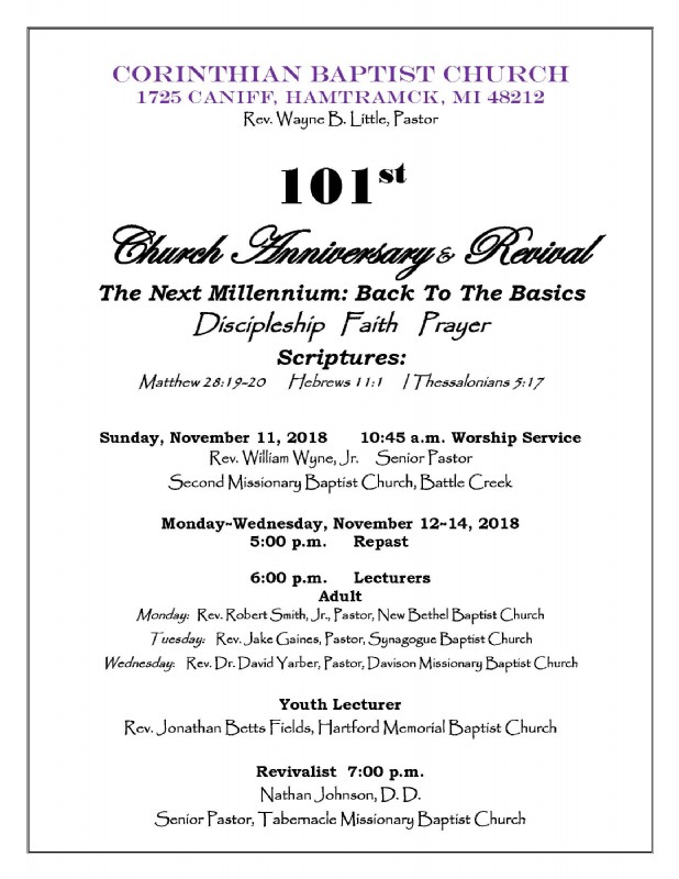 Corinthian Missionary Baptist Church Celebrates her 101st Anniversary